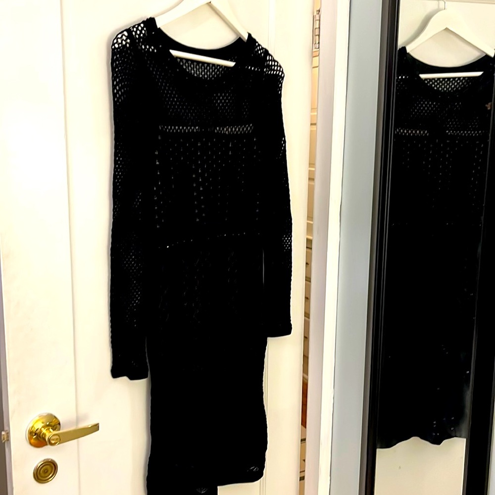 Black crochet style knit dress